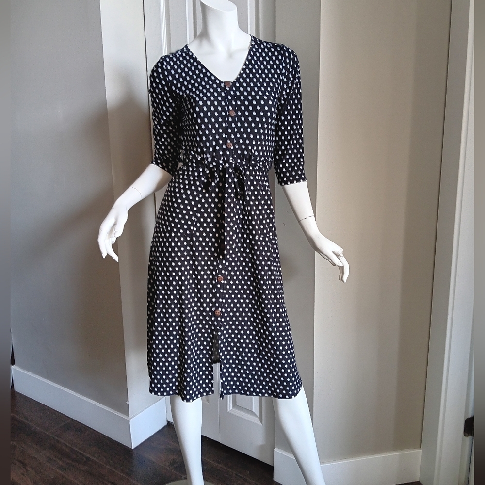 Monteau Black and White Polka Dot Midi Dress